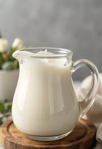 ガラスのピッチャーに入った生クリームと、ボウルで泡立てられたホイップクリーム