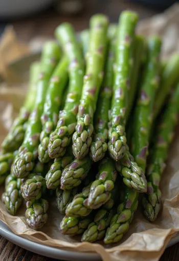 木製ボード上の新鮮なグリーンアスパラガス、結束された状態