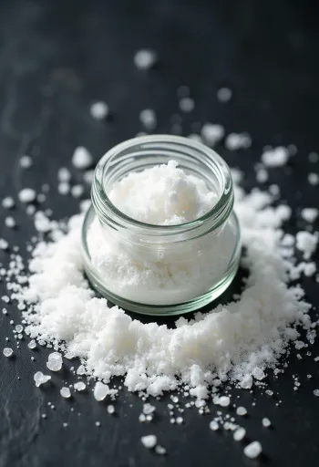 小皿に入った白いアスコルビン酸パウダーと木製スプーン