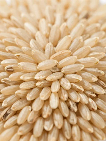 キッチンカウンターの素朴なボウルに入った生の玄米