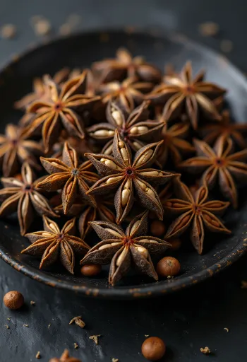 木製の表面に散らばった乾燥した八角（スターアニス）