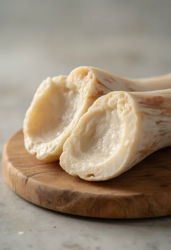 白い皿に盛られた生の骨髄、淡いピンク色でクリーミーな質感