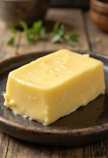 陶器のボウルに入った淡い黄色のスイートクリームバター
