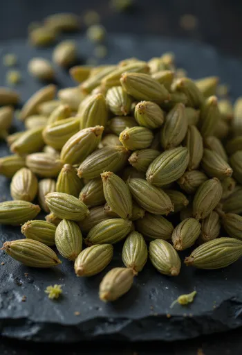 陶器の小皿に入った乾燥フェンネルシード（ホール）