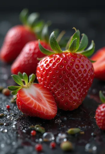 木製テーブルの上の新鮮ないちごと自家製ジャム