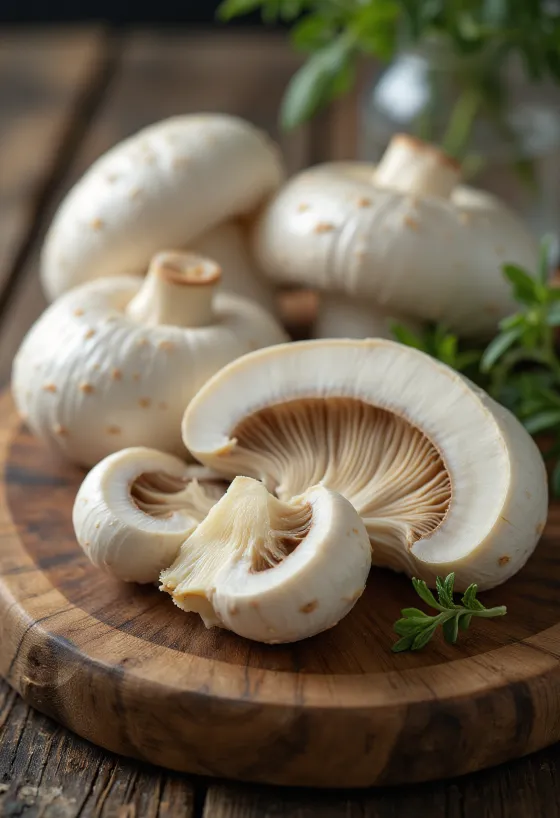 調理用にスライスされた新鮮なハラタケ