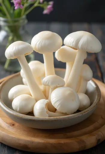 カッティングボード上の下処理されたホワイトぶなしめじ