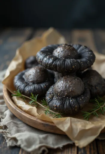 ニンニクとタイムを添えたスライス・クロラッパタケ