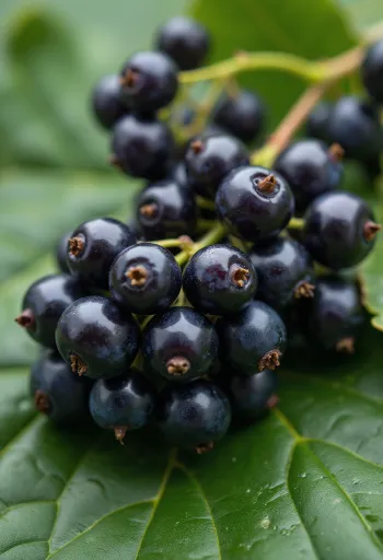 新鮮なカシスの実と手作りのジャム、木製のテーブルの上に配置された葉