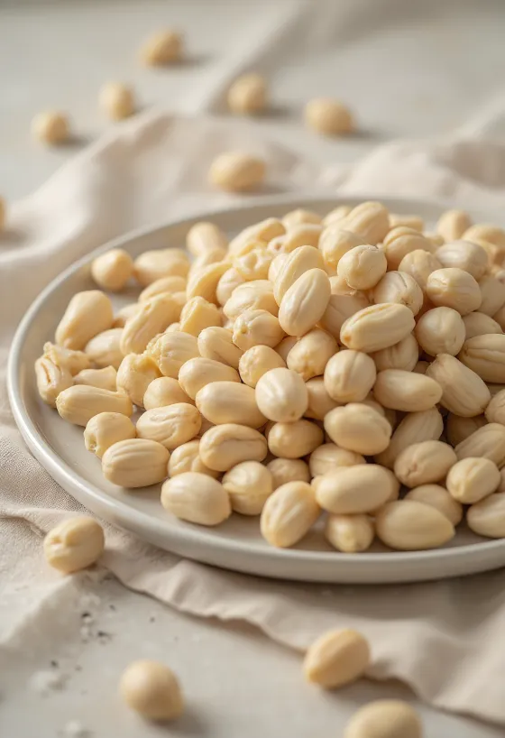 白い背景に並べられた異なる種類の松の実（ヨーロッパ産、韓国産、シベリア産）