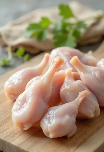 調理前の新鮮なウズラ肉、木製のボード上でハーブと一緒に