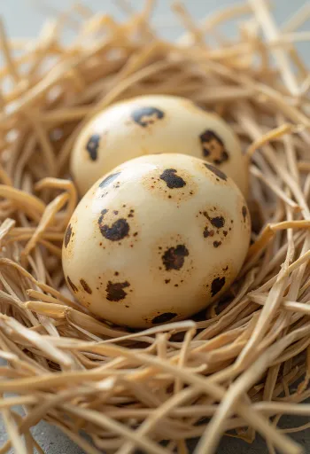 割られた生のウズラの卵、黄身と白身が木の板の上に見える