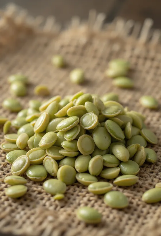 明るい背景に散らばったヘンプシード（むき実）のクローズアップ