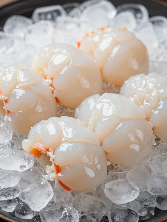 木製のまな板に乗った新鮮なオマール海老とレモン、ハーブ