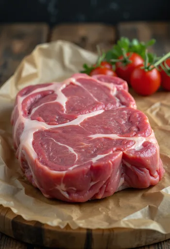 スパイスとニンニクで下味をつけた新鮮なヤギ肉のブロック