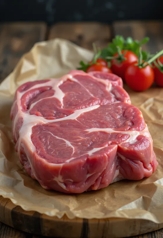 スパイスとニンニクで下味をつけた新鮮なヤギ肉のブロック