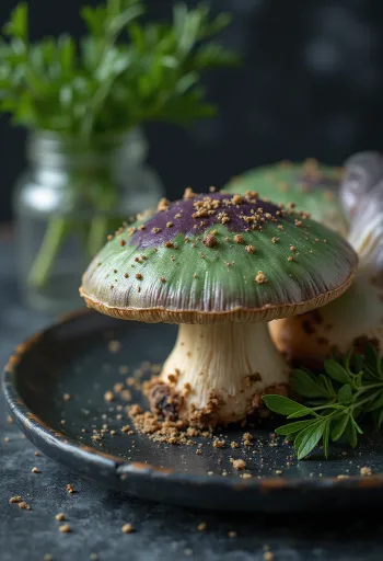 調理用にスライスされたカワリハツ（きのこ）