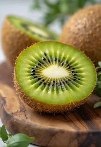 スライスされた瑞々しいキウイフルーツとフレッシュジュース