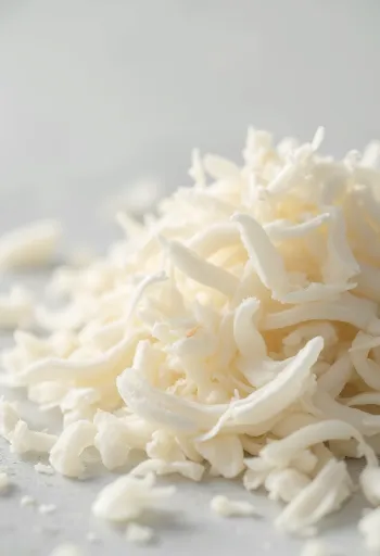 小皿に入ったココナッツファインと散らばった白い粉末