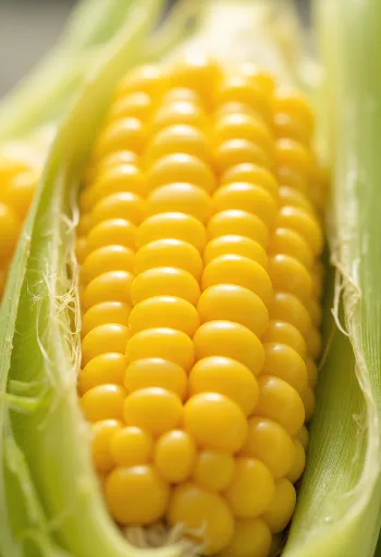 袋に入った乾燥トウモロコシの粒と木製の背景