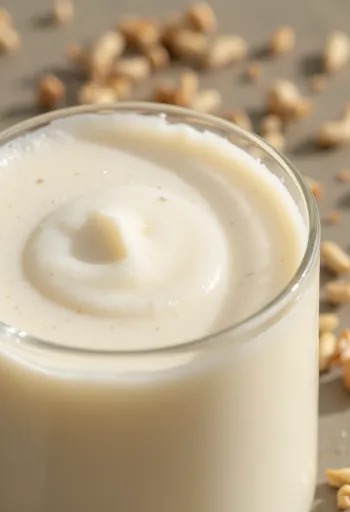 グラスに注がれた亜麻仁ミルクと、ボウルに入った亜麻仁（フラックスシード）