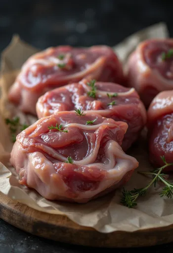 新鮮な赤いガチョウ肉とセージ、ニンニク、スパイス