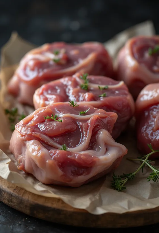 新鮮な赤いガチョウ肉とセージ、ニンニク、スパイス
