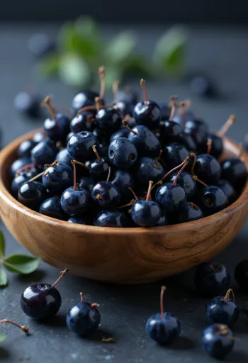 濃い紫色の新鮮なマキベリー、断面と全体