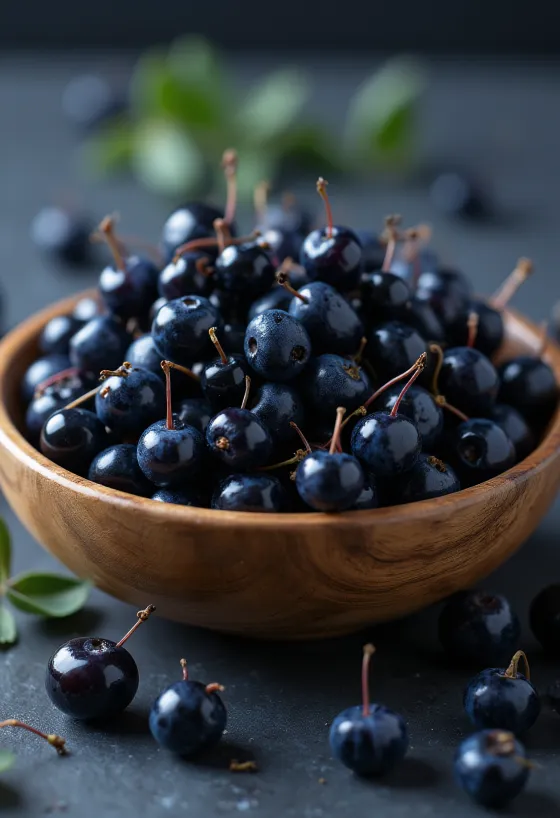 濃い紫色の新鮮なマキベリー、断面と全体