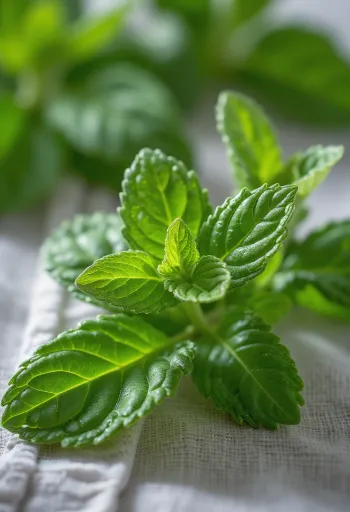 陶器のボウルに入った刻んだフレッシュミントとミントの葉