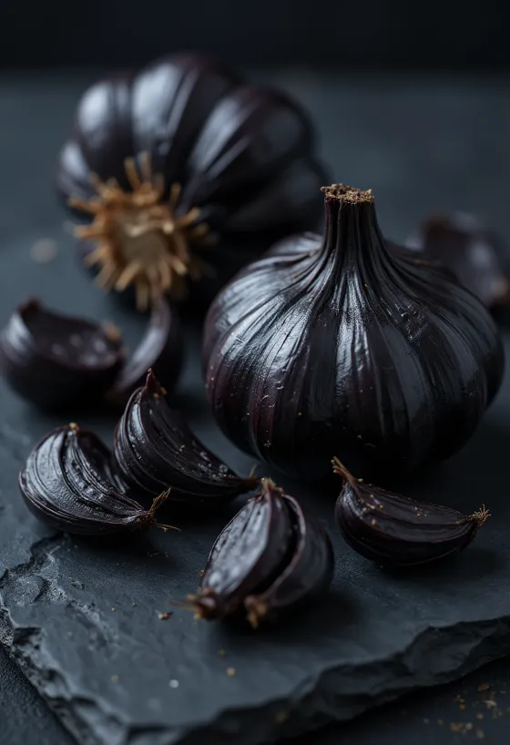 艶やかな黒色をした黒ニンニクが小さなボウルに盛られている