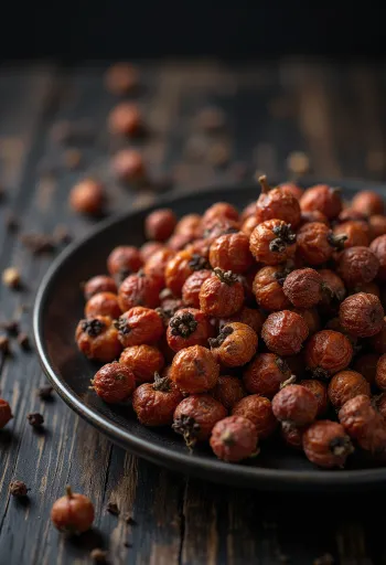 赤茶色で割れた形が特徴的な花椒（ホアジャオ）の粒