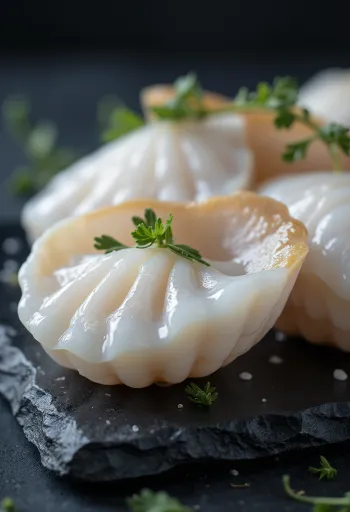 新鮮なホタテの貝柱、艶やかで肉厚な白身