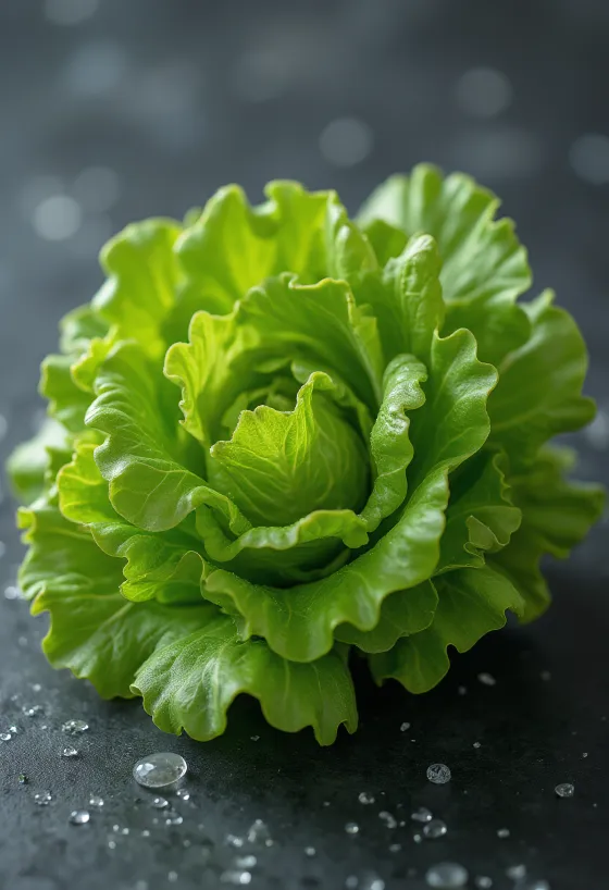 カッティングボード上の新鮮なグリーンオークレタス、鮮やかな緑色の葉