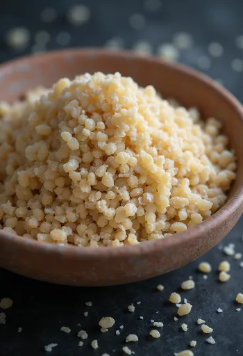 木製テーブル上の生のフォニオ（アチャ）穀物