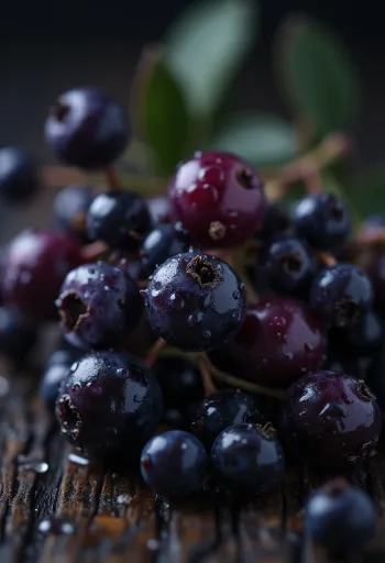 艶やかで濃い紫色のエルダーベリーの果実