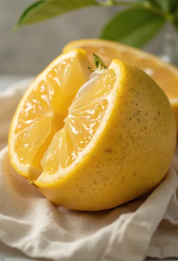 カットされたポメロの果肉、淡い黄色とピンクがかった瑞々しい断面