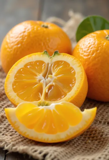 皮をむいた温州みかん（サツマ）と、断面が見える輪切りのみかん