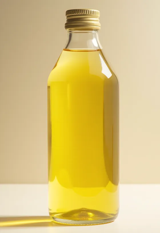 明るい表面にある瓶と小皿に入ったひまわり油