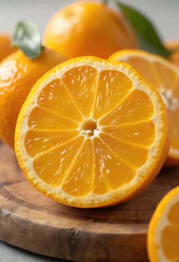 ボウルと木のテーブルにある丸ごとと半分の新鮮なオレンジ、絞りたてのオレンジジュース