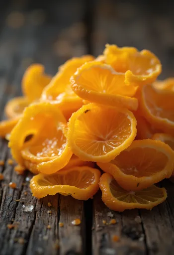 小鉢に入った細切りのオレンジピール、ゼスター、蜂蜜、オレンジ