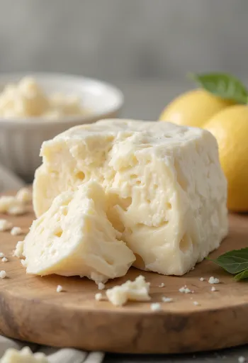 木皿に盛られた白くホロホロとしたオルダチーズ（フレッシュチーズ）