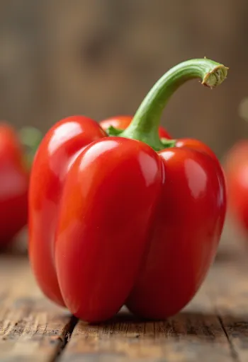 木製の表面に置かれた新鮮な赤、緑、黄色のパプリカ、スライスと丸ごと