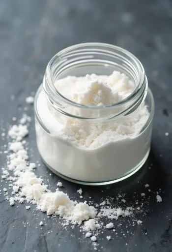 小皿に入ったペクチンパウダーと木製スプーン、明るく清潔感のある背景