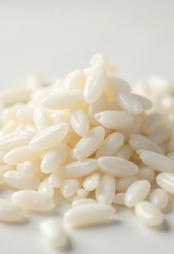 キッチンのカウンターに置かれた素朴なボウルに入った生の白米