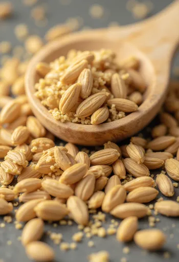 木製の表面に置かれたクミンパウダーとクミンシード（ホール）