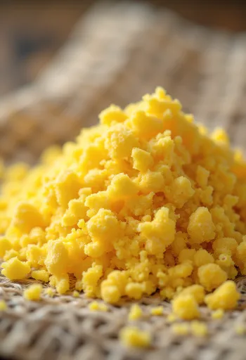 ボウルに入ったニュートリショナルイーストのフレーク、木製スプーンで掬っている様子