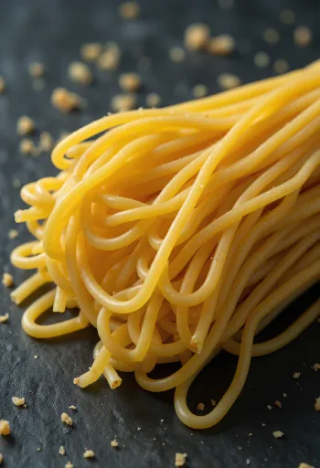 木製のテーブルに束ねて置かれた乾燥スパゲッティ