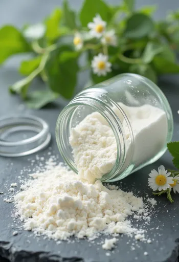 小皿に入った白いステビアパウダーと木製スプーン