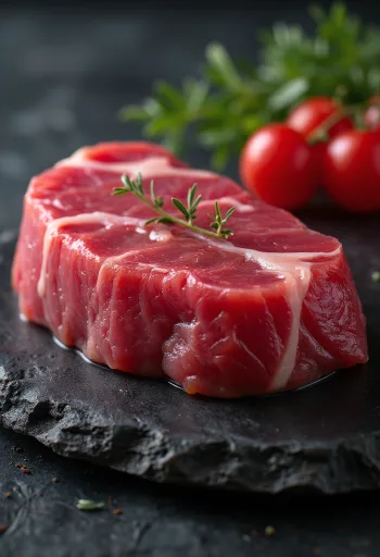 スパイスとレモンを添えた新鮮なマグロの切り身、木製のカッティングボードの上